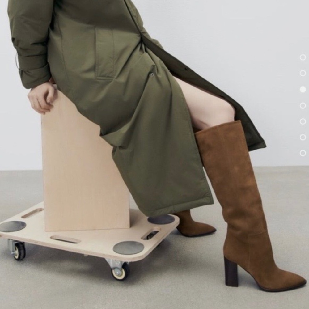 Zara Chestnut Suede Knee-High Heeled Boots